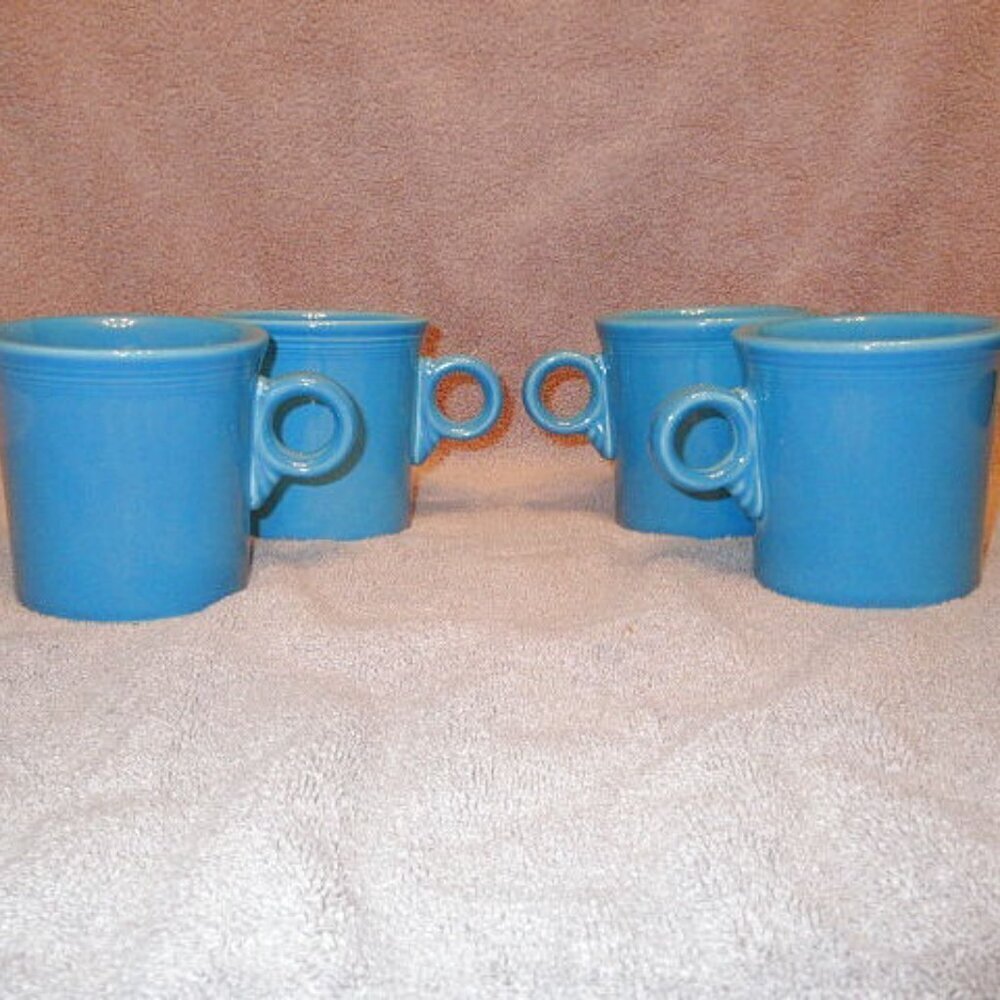 Fiesta Coffee Mug Cup Set Of 4 Tom & Jerry Ring Handle HLC Stoneware Blue USA